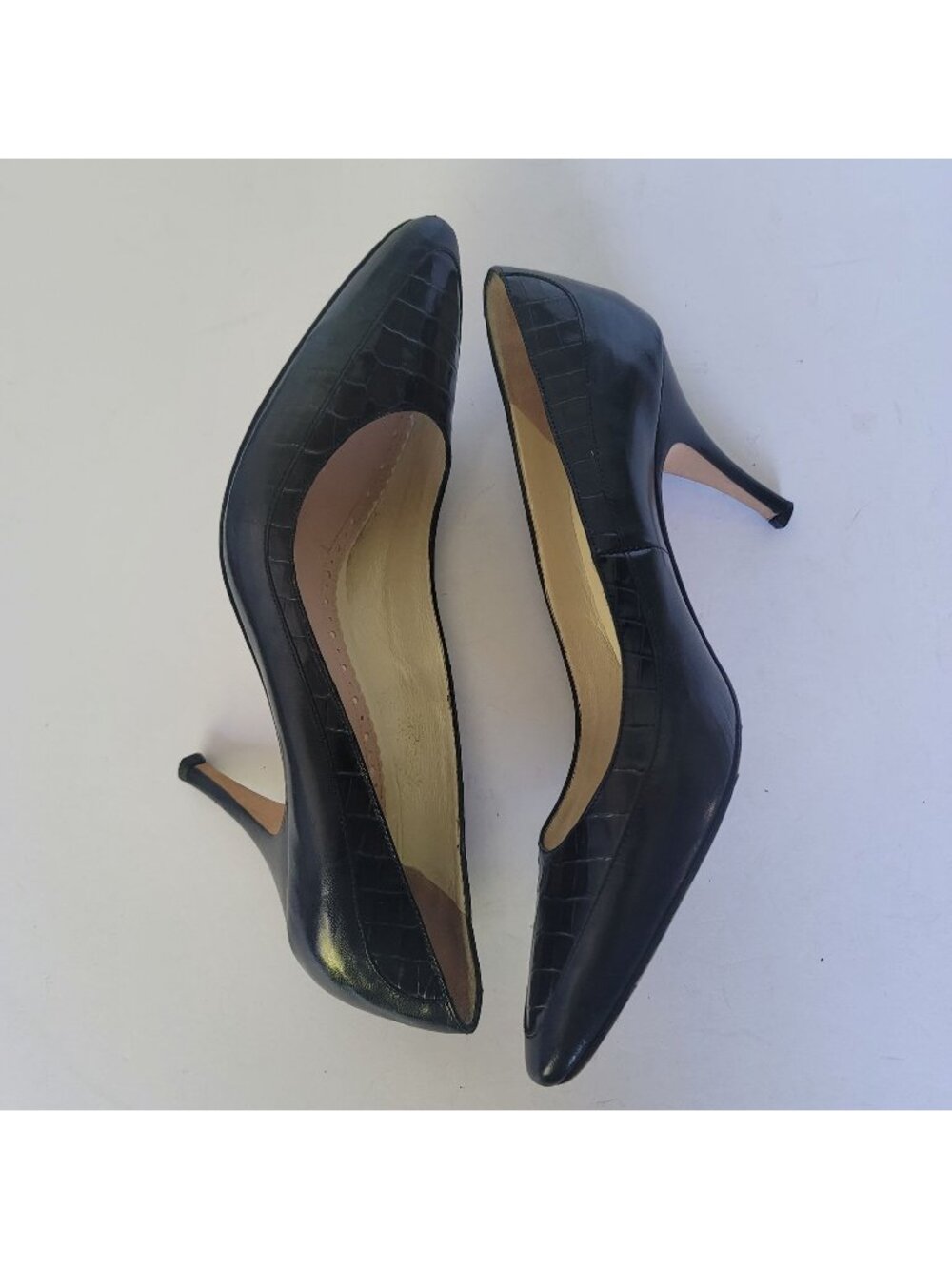 Brooks Brothers Black Croc Embossed Leather Pointed Toe Stiletto Pumps Size 9